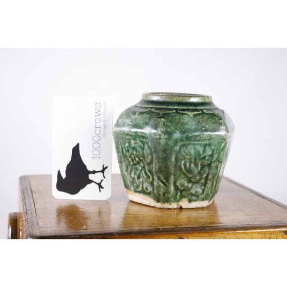 Antique Chinese hexagonal green ginger jar 3.5", small size ginger jar, - Picture 9 of 10